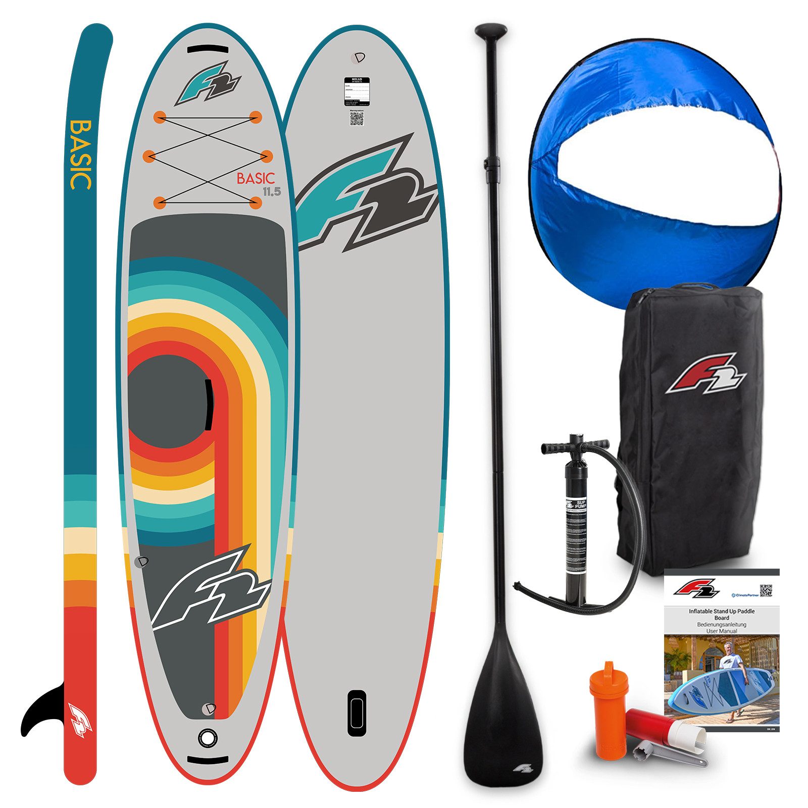 F2 SUP-Board F2 SUP Stand Up Paddle Board Basic Round Sail Set 11'6'' Grau, Stand up paddle board