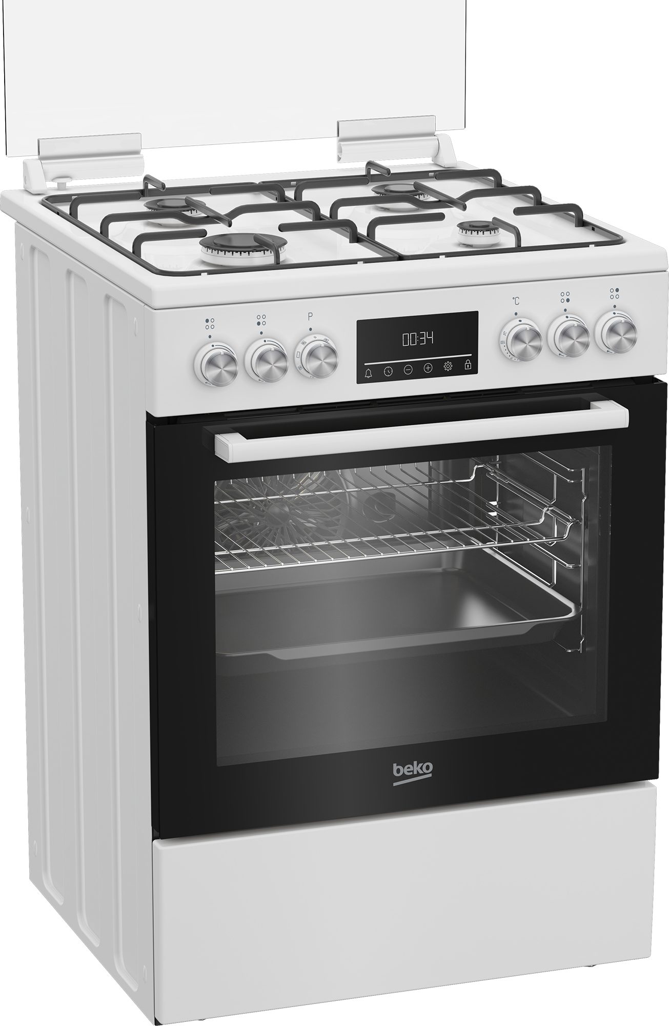 BEKO Gas-Standherd FBM62320WDSL, mit Teleskopauszug nachrüstbar, Multifunktionsdisplay – Übersichtliche Information auf einen Blick