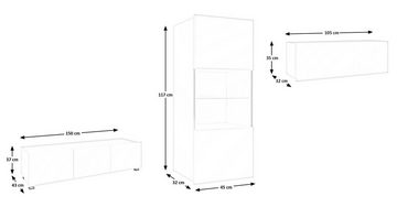 Beautysofa Wohnwand Calabrini V, (hängend und stehend montierbar, inklusive 3x Vitrine mit Glastüren, mit Regal und 2x TV-Schränke), mit oder ohne LED