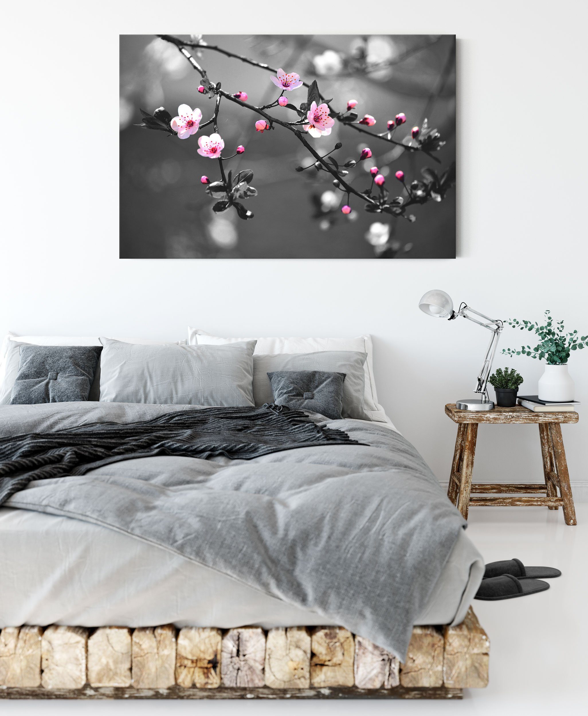 Pixxprint Leinwandbild Exotische Sakura Blüten, Blüten Leinwandbild St), Sakura fertig bespannt, inkl. Exotische (1 Zackenaufhänger