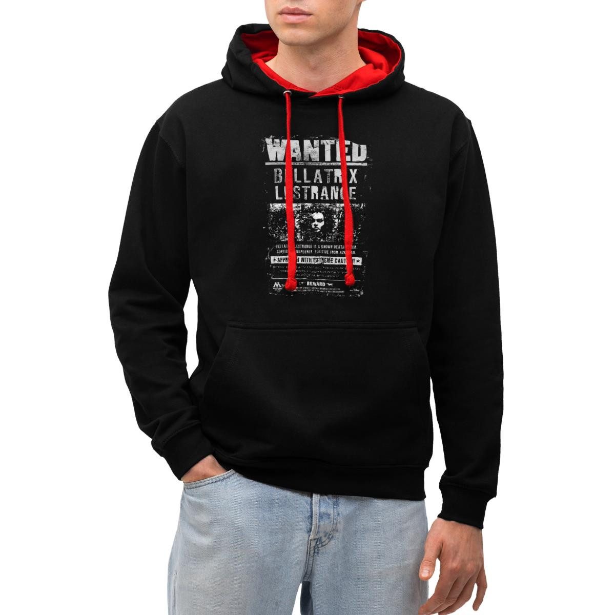 Spreadshirt Hoodie Harry Potter Bellatrix Lestrange Wanted Poster Unisex Kontrast Hoodie (1-tlg)