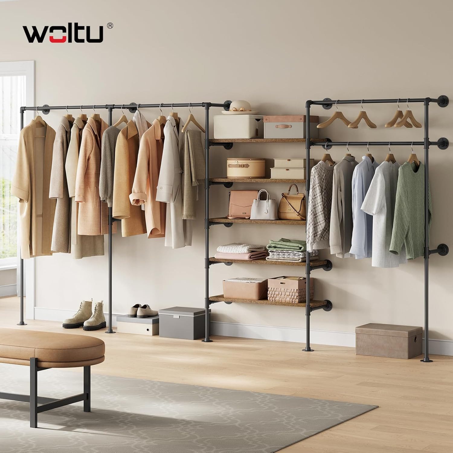 Woltu Kleiderständer, Wandmontage, Offener Kleiderschrank mit 5 Ablagen, in günstig online kaufen