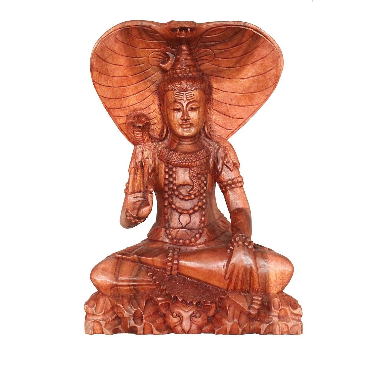 Oriental Galerie Dekofigur Holzfigur Sitzende Shiva 50 cm (1 St), traditionelle Herstellung in Handarbeit im Ursprungsland