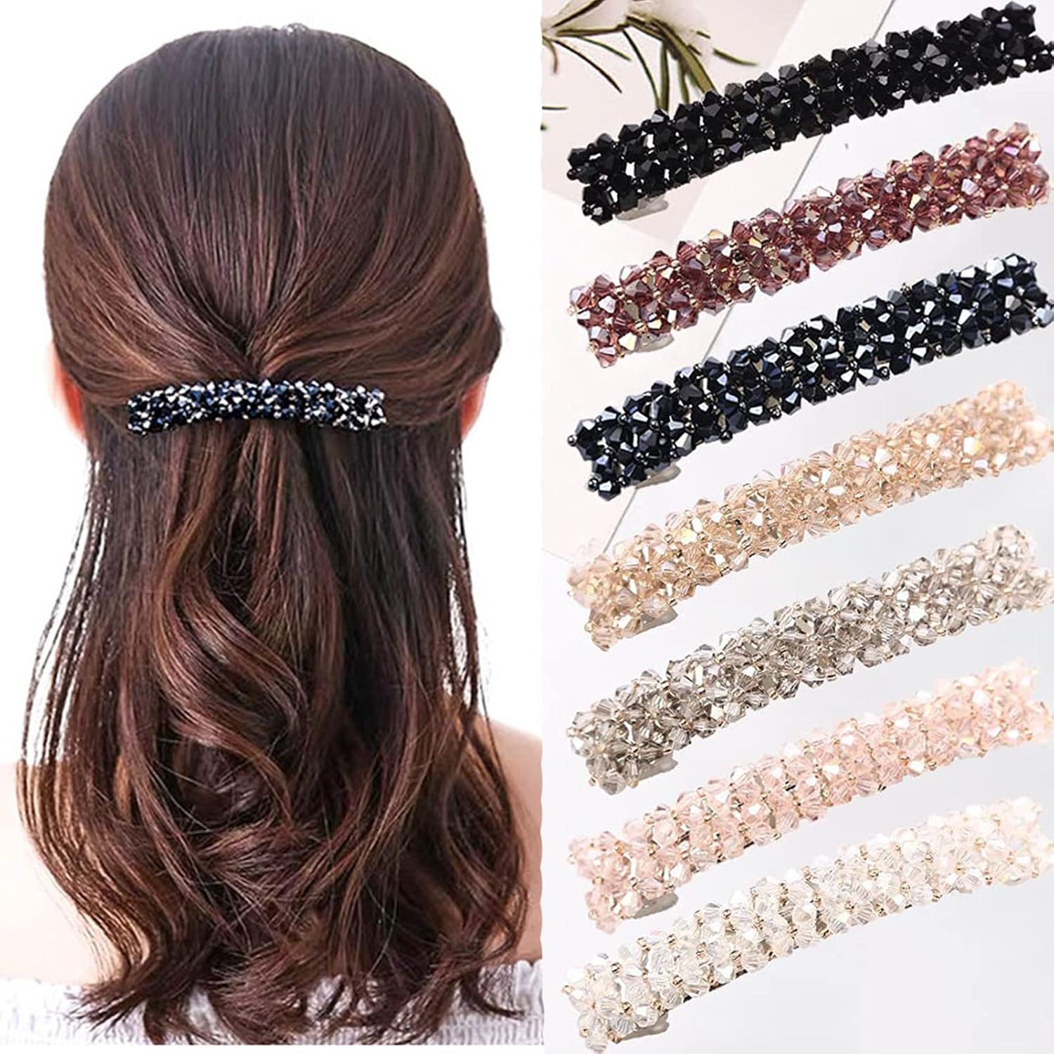 Zaewry Haarspange 7-teiliges Set glänzender Haarspangen, französische Blumen-Haarspangen, 7-tlg., rechteckige dekorative Haaraccessoires für feines und dickes Haar