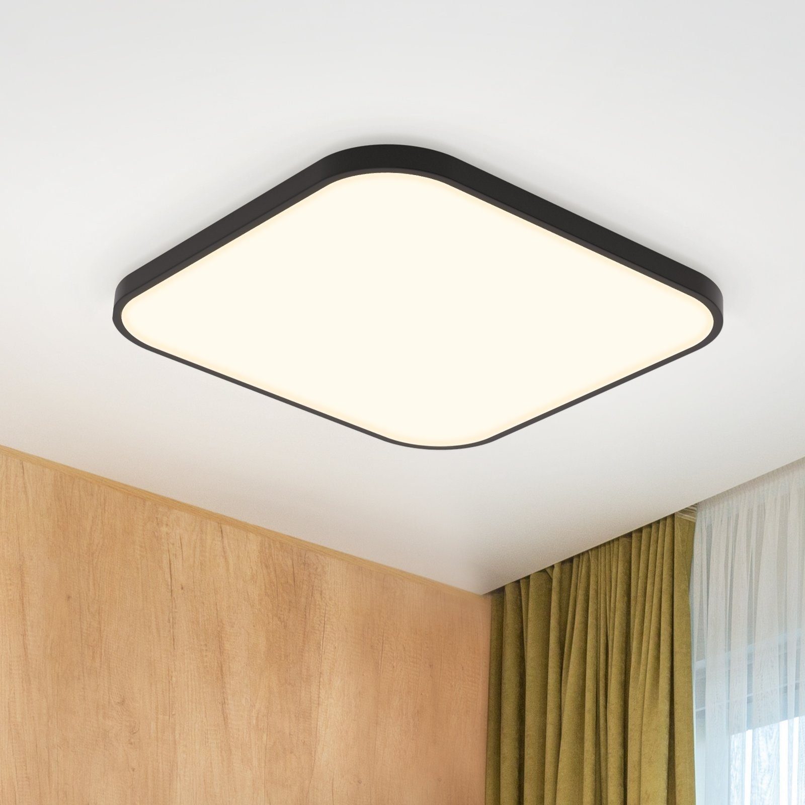 Nettlife LED Panel Badezimmer IP44 Wasserdicht Flach Quadrat 19 W, Wasserdicht, LED fest integriert, Neutralweiß, für Schlafzimmer Wohnzimmer Küche, 27 x 27 x 2,5 cm Schwarz