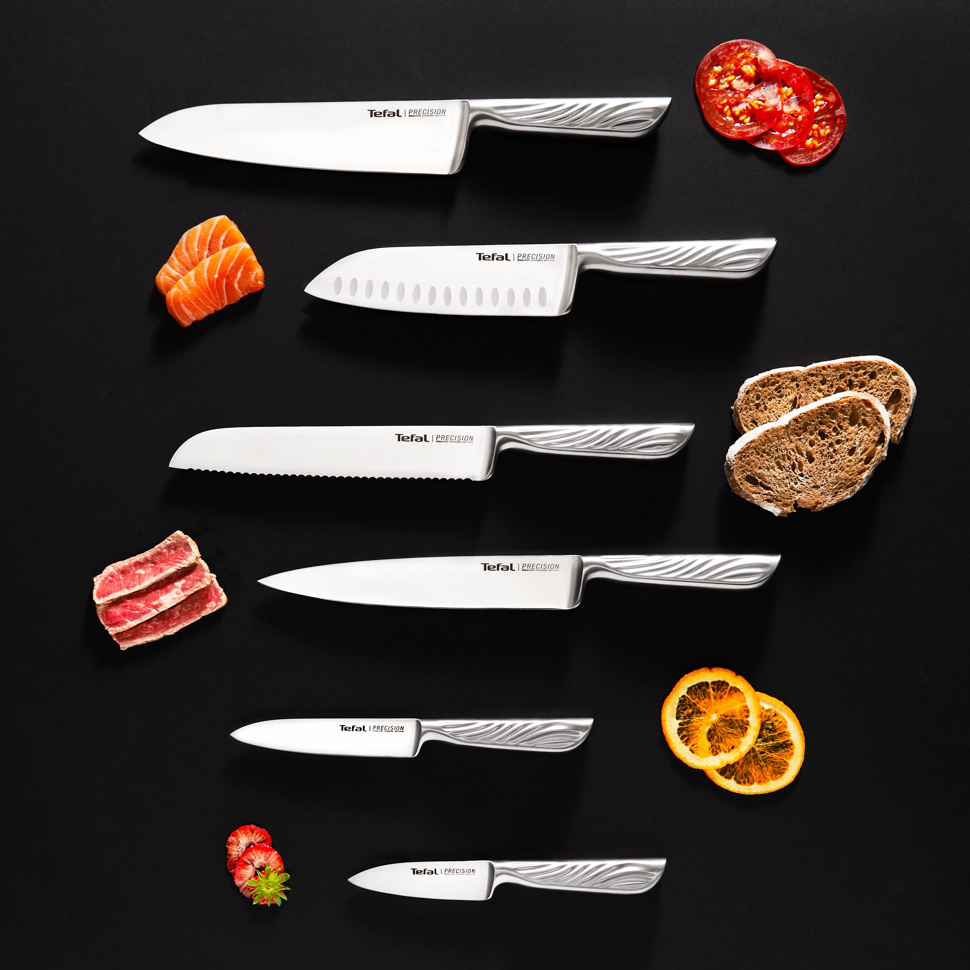 Tefal Santokumesser Precision, 16,5 cm, 22°-Klingenwinkel, Eishärtungstechnologie, Wellenmuster