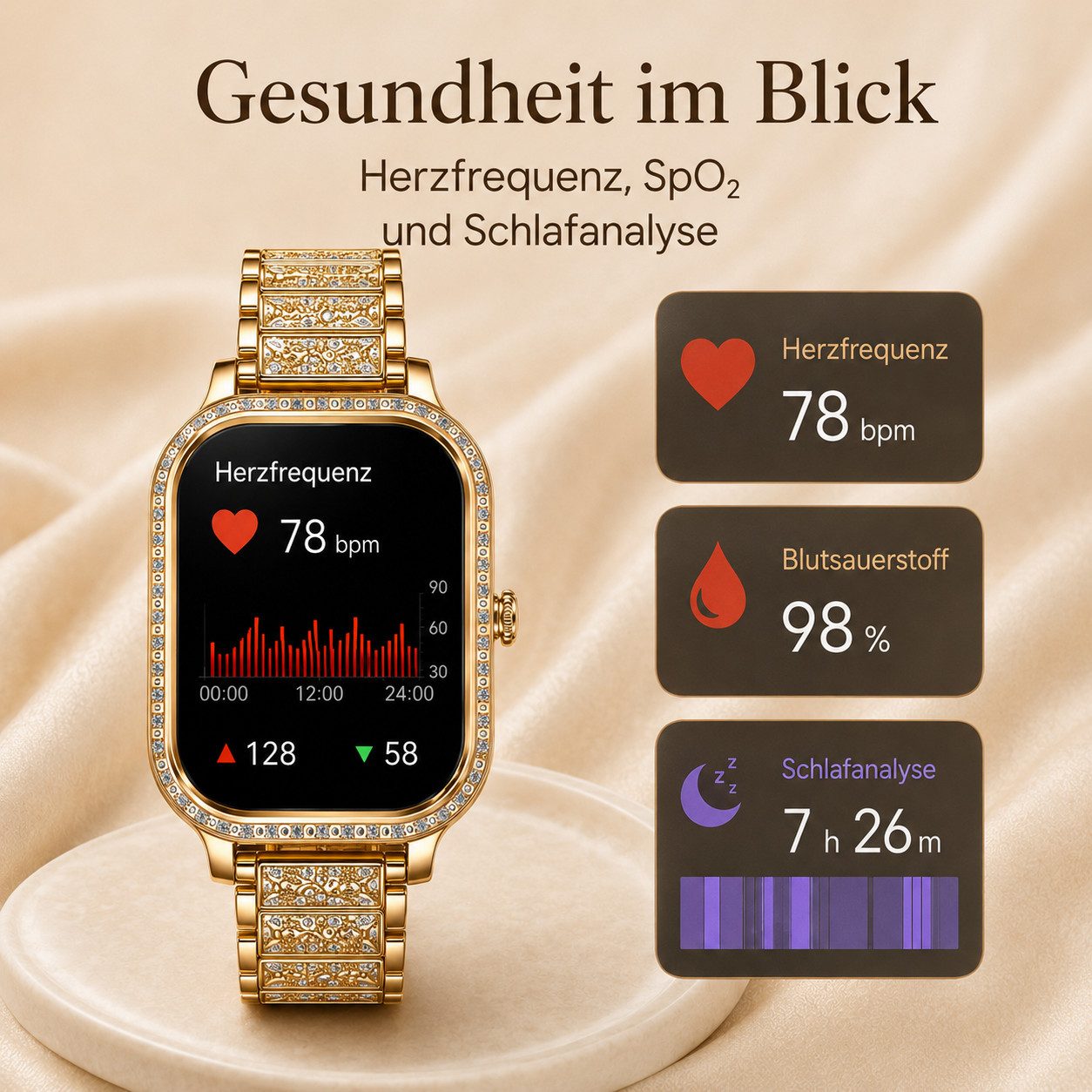Fyrove Fitnessuhr Damen, Sportuhr, Aktivitätstracker Smartwatch (4,45 cm), Bluetooth-Armbanduhr mit Telefonfunktion, Damen Uhr für Fitness, 2 Armbänder, persona – Bild 5 von 5