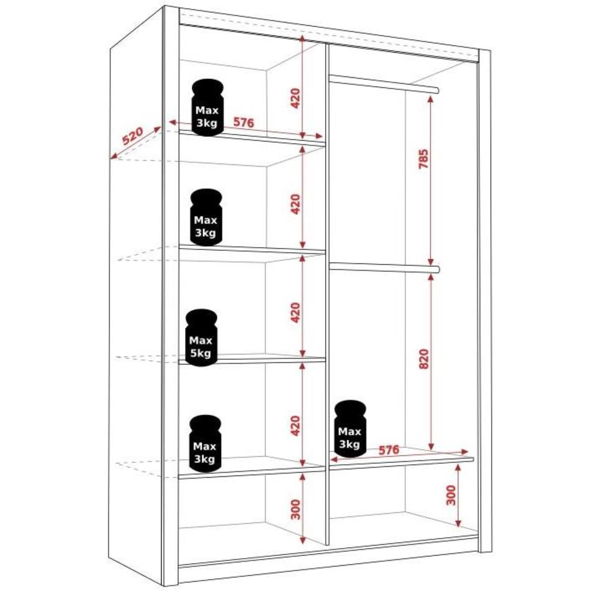 250 Schiebetürenschrank stilvoll / 180 (mit / cm) Beautysofa geräumigen Bono 150 Weiß 120 oder 200 Kleiderschrank / mit / ohne / Spiegel, 220 Regalen