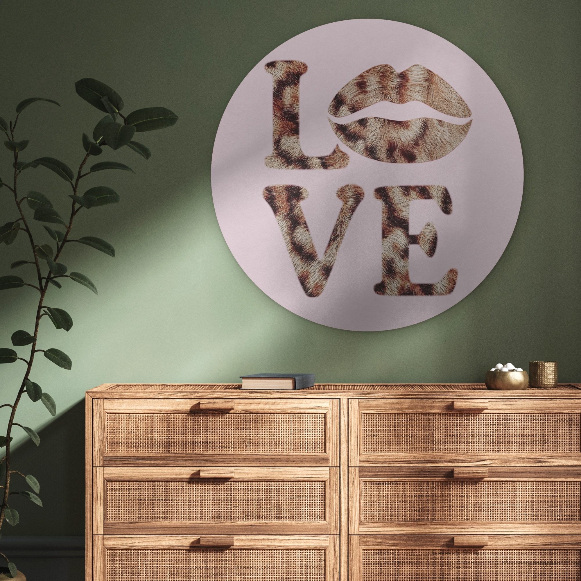 MuchoWow Gemälde Text - Liebe - Panthermantel - Hellrosa, Fotodruck (1 St), Wandkreis XXL, Wandpaneele, Schalldämmung, Akustikbilder 90x90 cm
