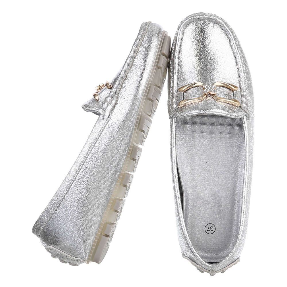 Ital-Design Elegante Mokassins mit Schnalle für Damen, ideal für Freizeit Slipper (91261071) Flach Mokassins in Silber