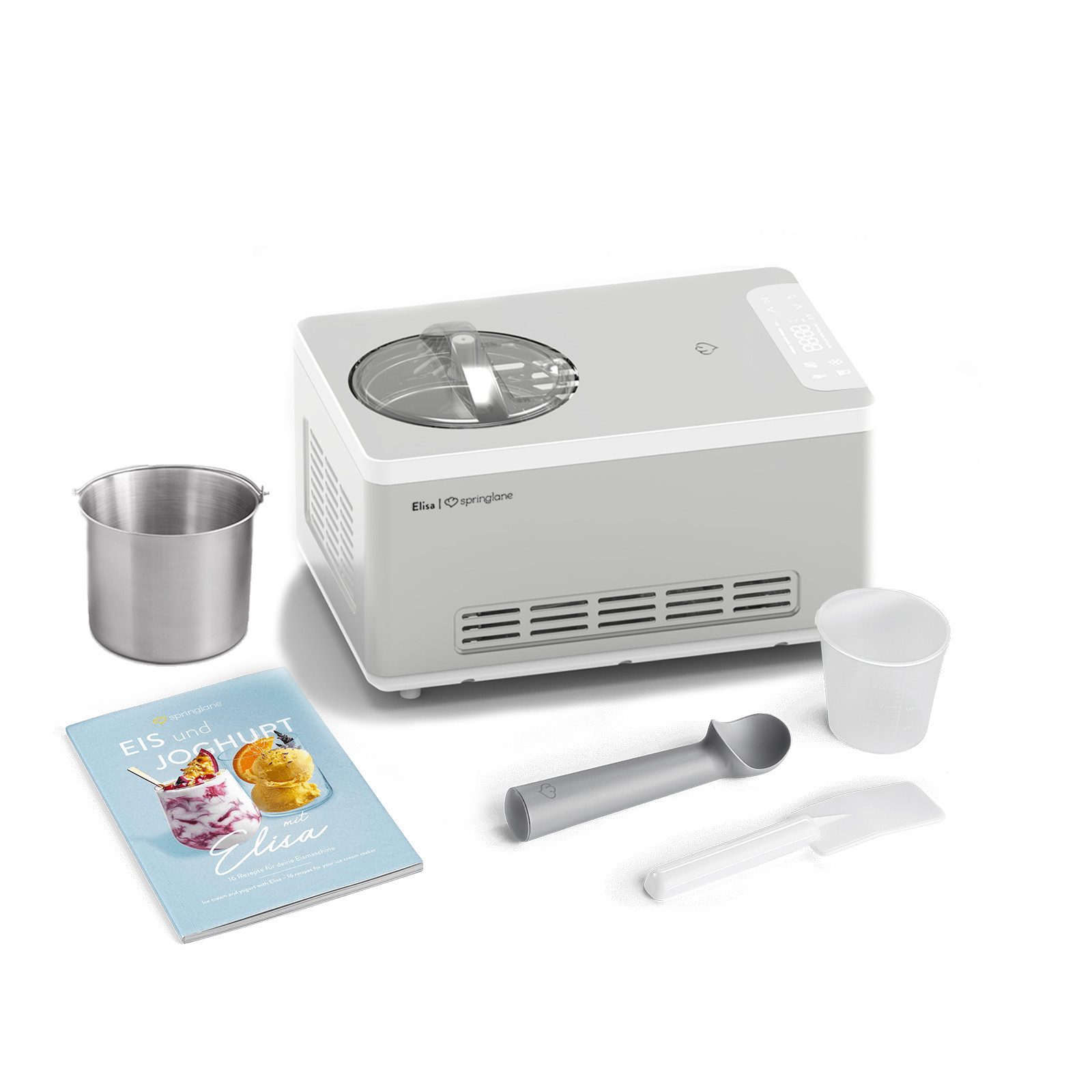 Springlane Eismaschine & Joghurtbereiter Elisa, 2,00 l, 220,00 W, mit selbstkühlendem Kompressor, entnehmbaren Eisbehälter
