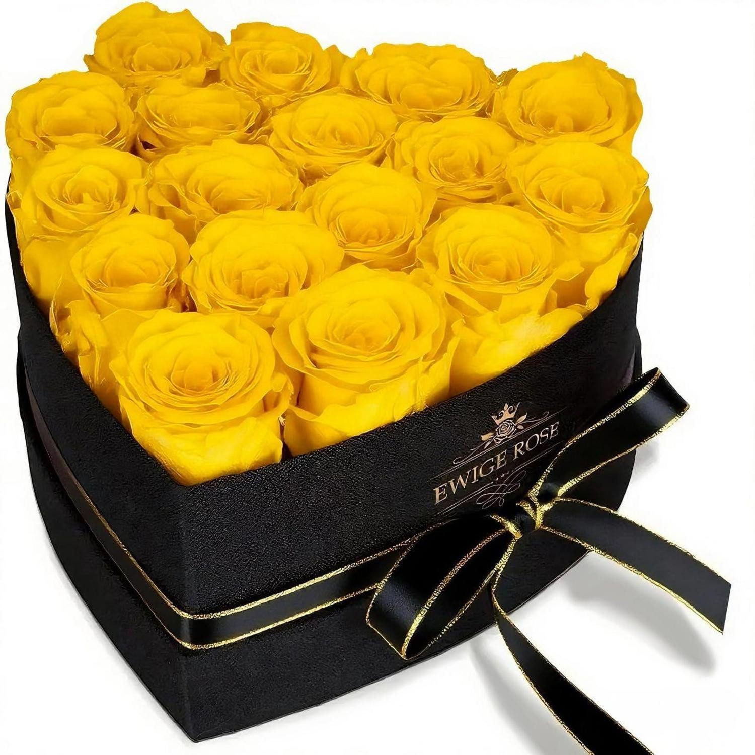 Kunstblumenstrauß Ewige Rosen Herzbox Gelb, LuxusKollektion, Höhe 12.2 cm