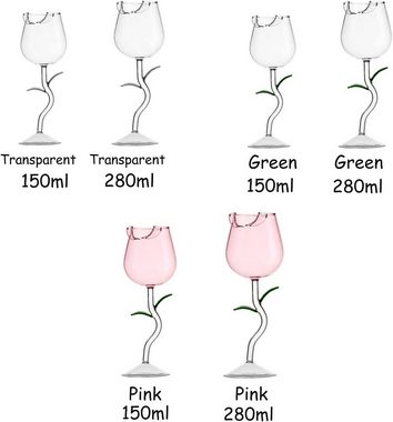 SEEZSSA Rotweinglas Rosenform-Weingläser,Kristallglas,Rotweinglas für Zuhause,Hochzeit, Das klassische Rosenglas spülmaschinenfeste 150/280ml,2 Stück,Glas