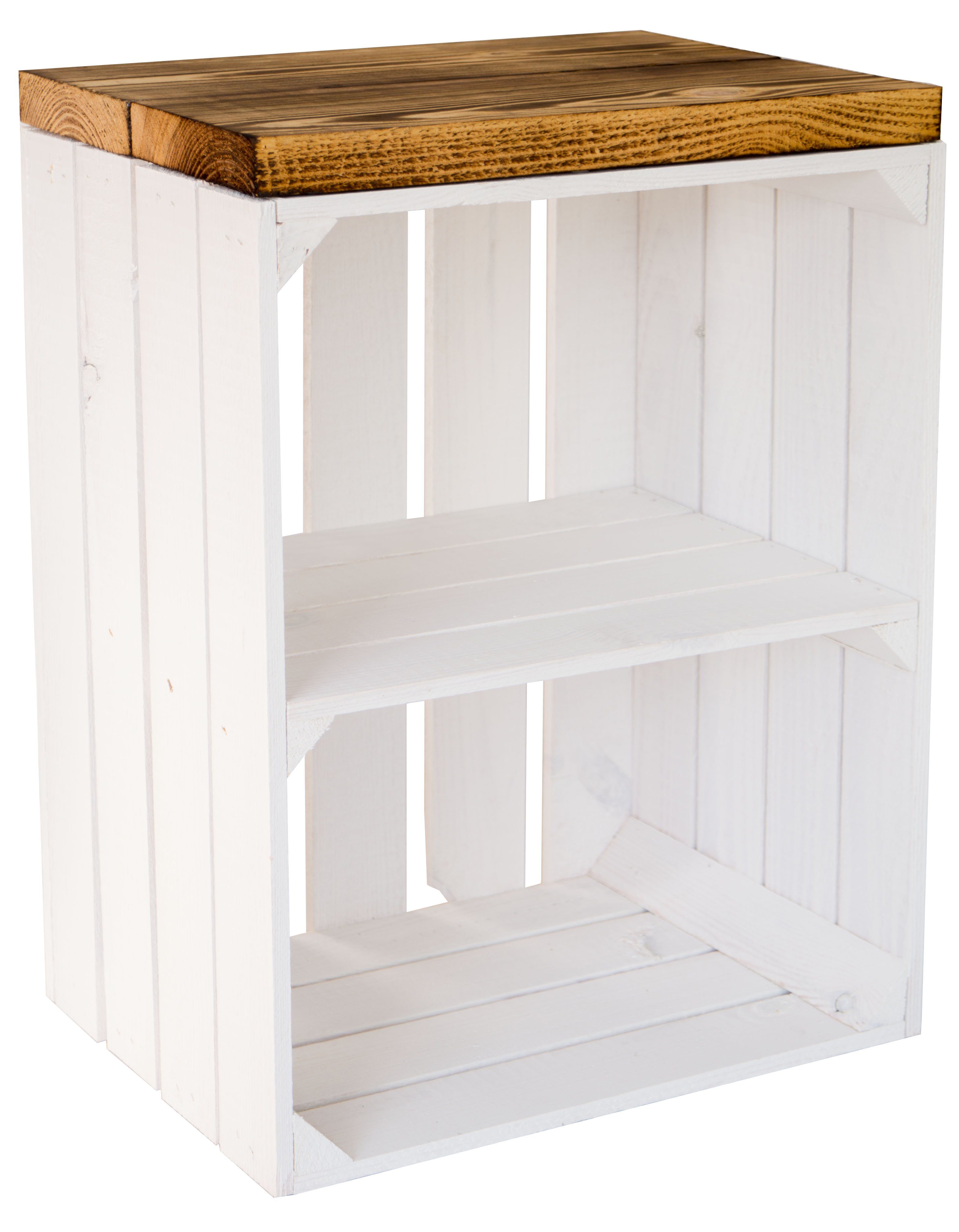 Kistenkolli Altes Land Allzweckkiste Sitzkiste Johanna weiss Quer Sitzfläche dicken geflammten Holzplanken (Spar-Set, 1er Set)