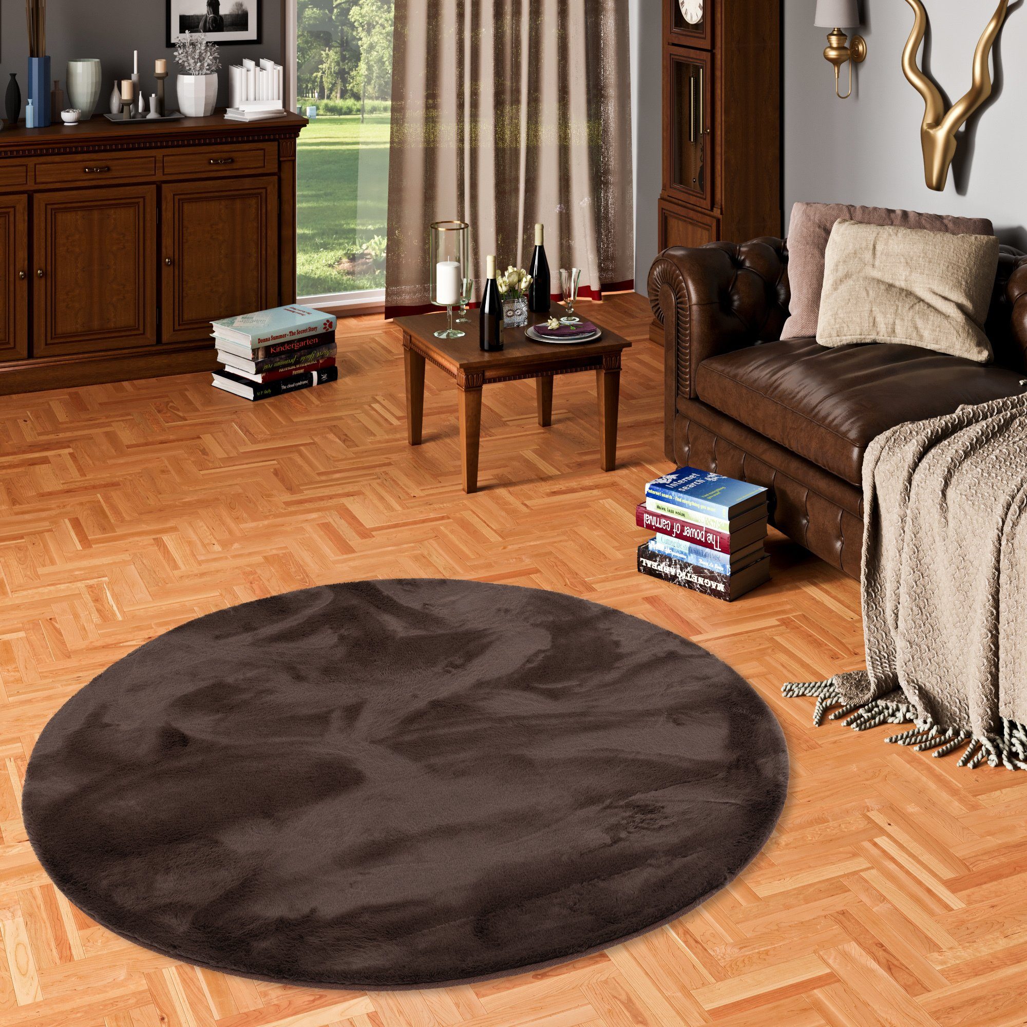 Pergamon Fellteppich Fellteppich Luxus Super Soft Plush Rund, Rund, Höhe: 25 mm