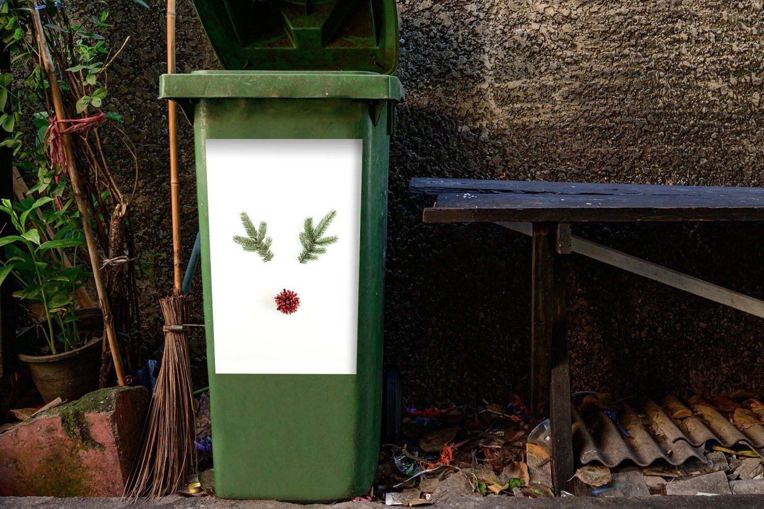MuchoWow Wandsticker Weihnachten - - Mülltonne, (1 Weihnachtsdekoration Container, Abfalbehälter Sticker, St), Mülleimer-aufkleber, Zweige