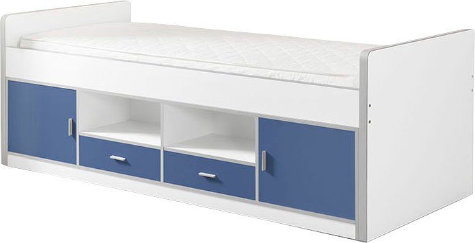 Vipack Einzelbett Stauraum dem unter Liegehöhe, Weiß/Blau 90x200 Komfort mit Bett, Bonny, cm Liegefläche