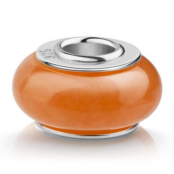 Materia Bead Naturstein Perle Aventurin Orange Edelstein Charm 229, Hülse aus 925 Sterling Silber