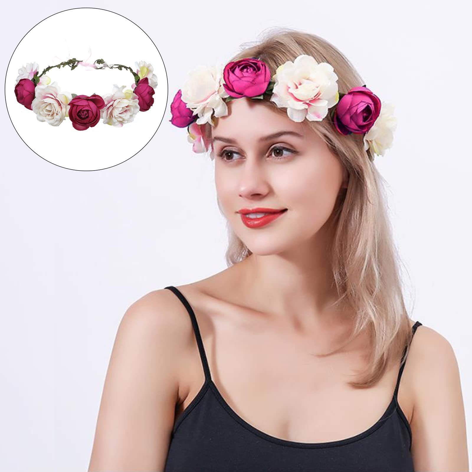 Party Stirnband Haarreif, Rosenrosa Zeremonie Für Garland Haar Festival Haargummi POCHUMIDUU Blumenkranz Floral Krone Hochzeit Blumen