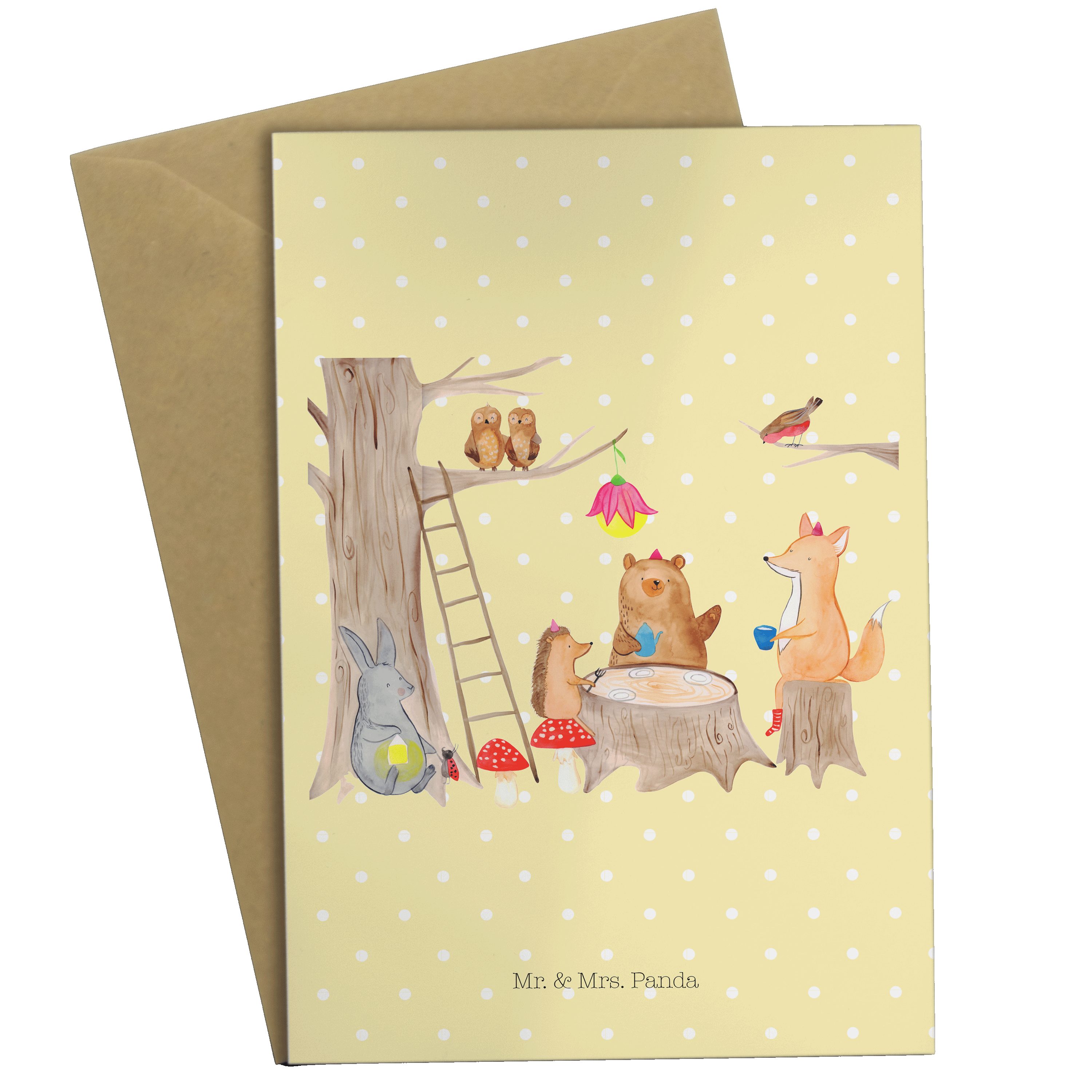 Grußkarte Mr. - & Geschenk, Gelb Panda Mrs. Laune Fuchs, - Pastell Maus, Picknick Waldtiere Gute