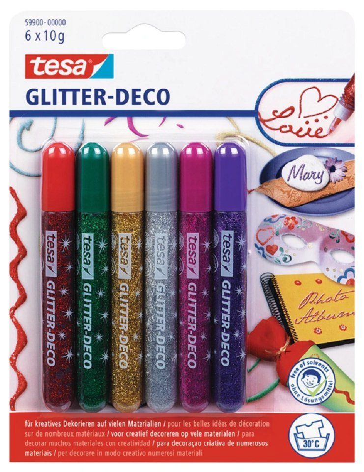 tesa Dekorierstift TESA Glitter Deco - 6 Glitzerstifte - 6x10ml