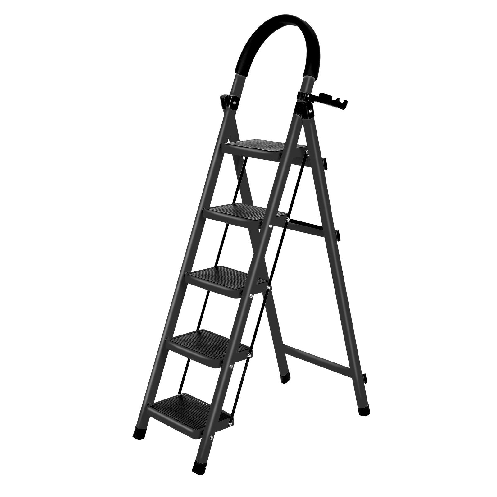 JEOBEST Trittleiter Stufenleiter, Klappleiter Tritthocker mit Handläufen, ( 5 Stufen) Sicherheitsleiter, Anti-Rutsch-stabilem und breitem Pedal