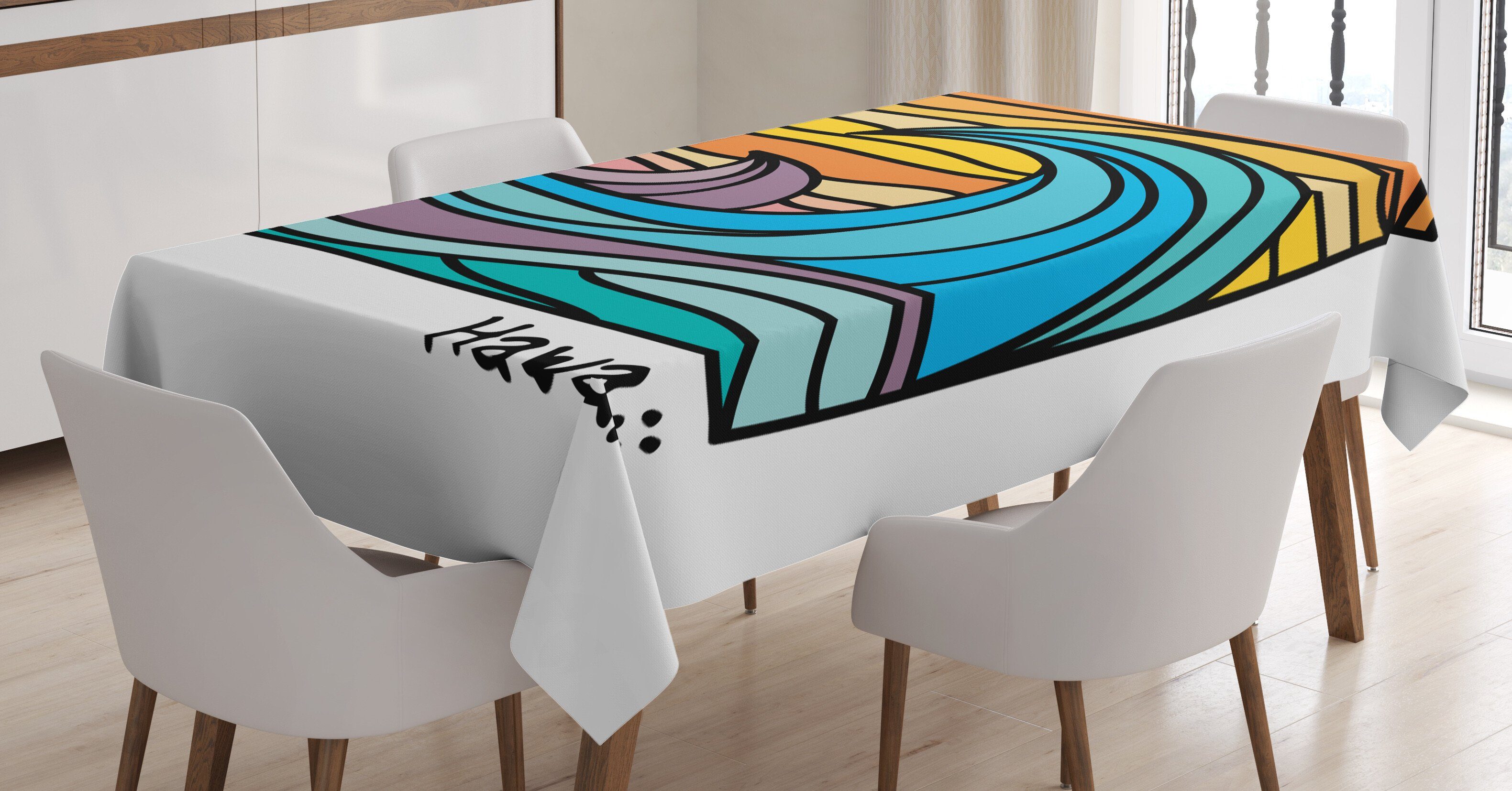 Abakuhaus Bereich Für Waschbar Farbfest Außen Hawaii Ozean-Wellen-Kunst Klare den Abstrakte Tischdecke Farben, geeignet