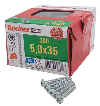 Fischer Befestigungstechnik Schraube 200x fischer Holzverbinderschraube 5,0 x 35 mm TX 20 Kammschraube Anke, (200 St)