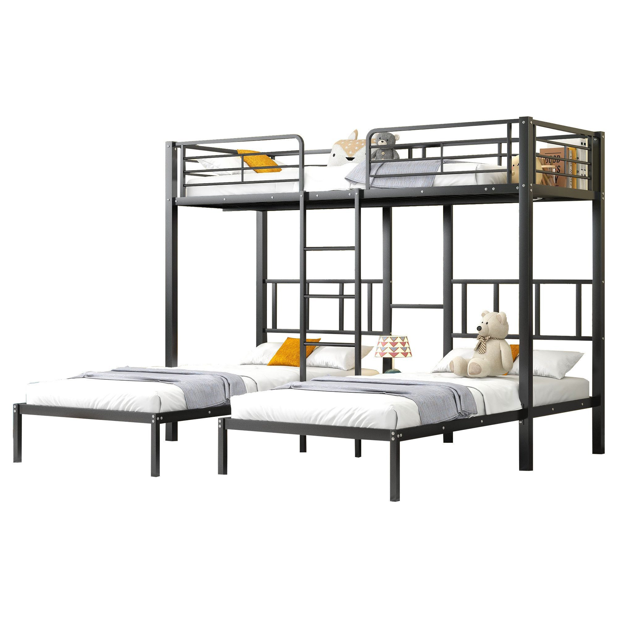 Merax Etagenbett, 90x200cm Kinderbett Dreierbett Metallbett günstig online kaufen