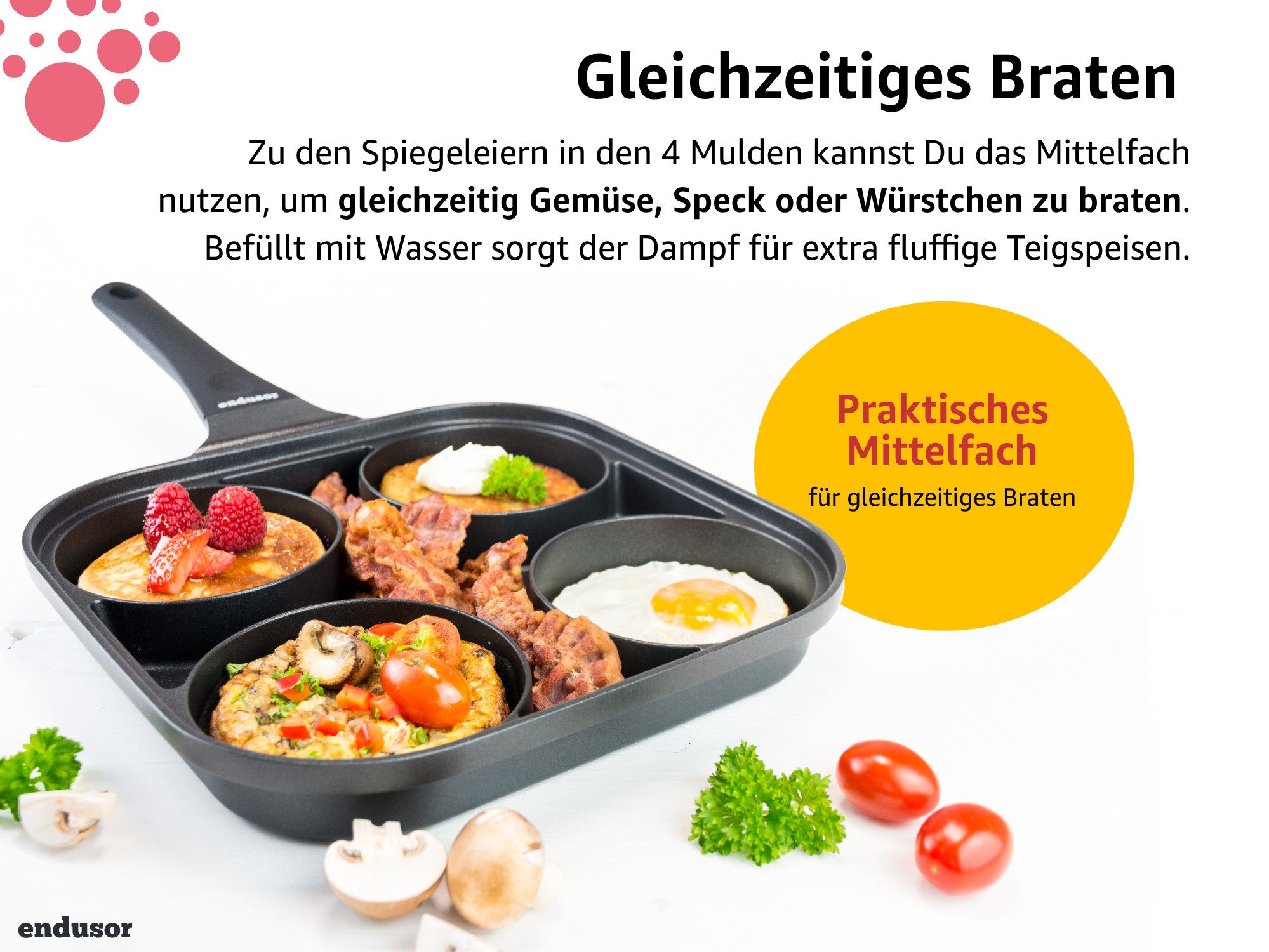 endusor Bratpfanne Spiegeleipfanne Pancake Pfanne (27cm), Aluminiumguss (inkl. Glasdeckel, Alle Herdarten auch Induktion), Antihaft-Beschichtung & Eisenkernbode – Bild 4 von 5