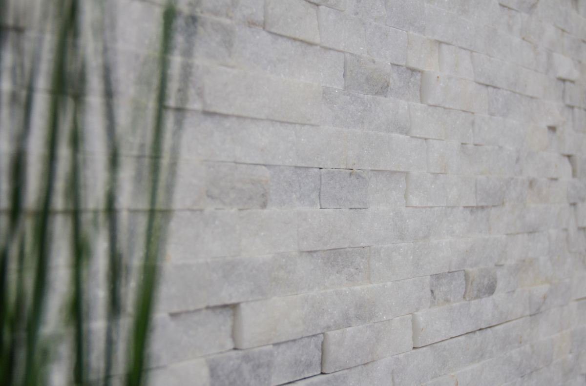 Mosani Mosaikfliesen Splitface Marmor Mosaik Brick Naturstein weiß Steinwand Mauerverband