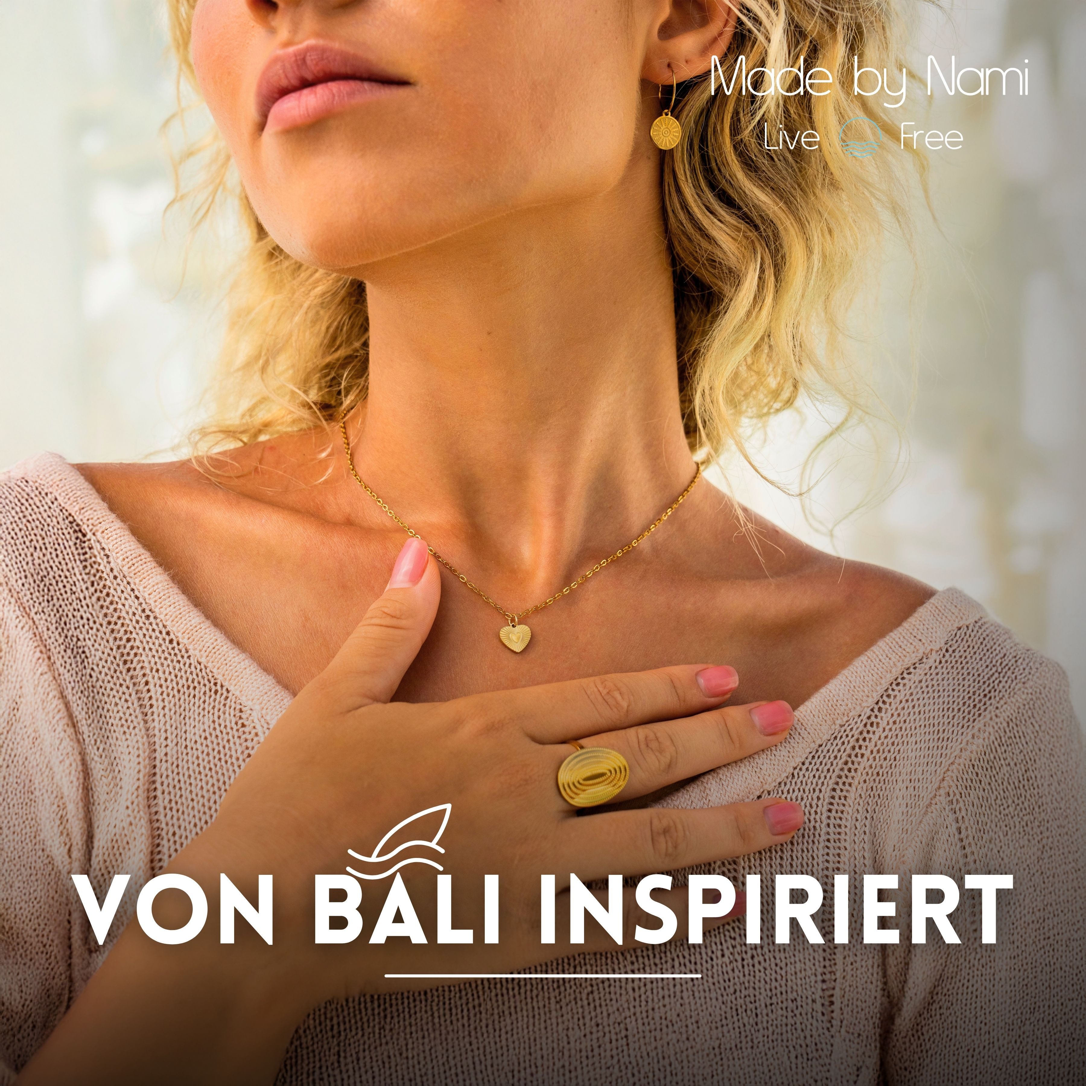 Made by Nami Ohrring-Set Edelstahl Ohrringe Gold hängend mit Sonnen Anhänger, Boho Schmuck Damen Wasserfest