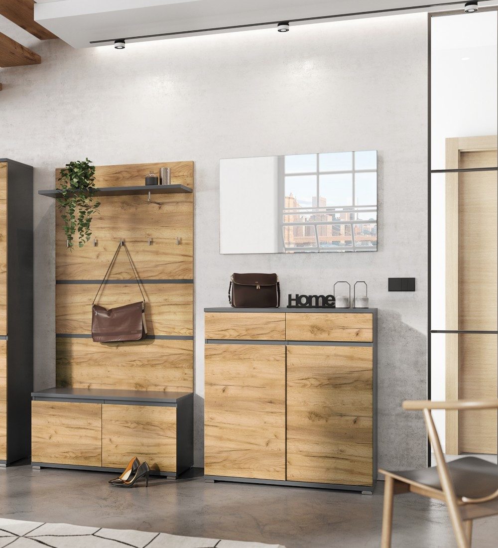 moebel-dich-auf Garderoben-Set LAUSANNE, (Set 2, Garderobenpaneel + Sitzbank + Garderobenspiegel + Schuhschrank), grifflose Optik, in 2 Farben erhältlich