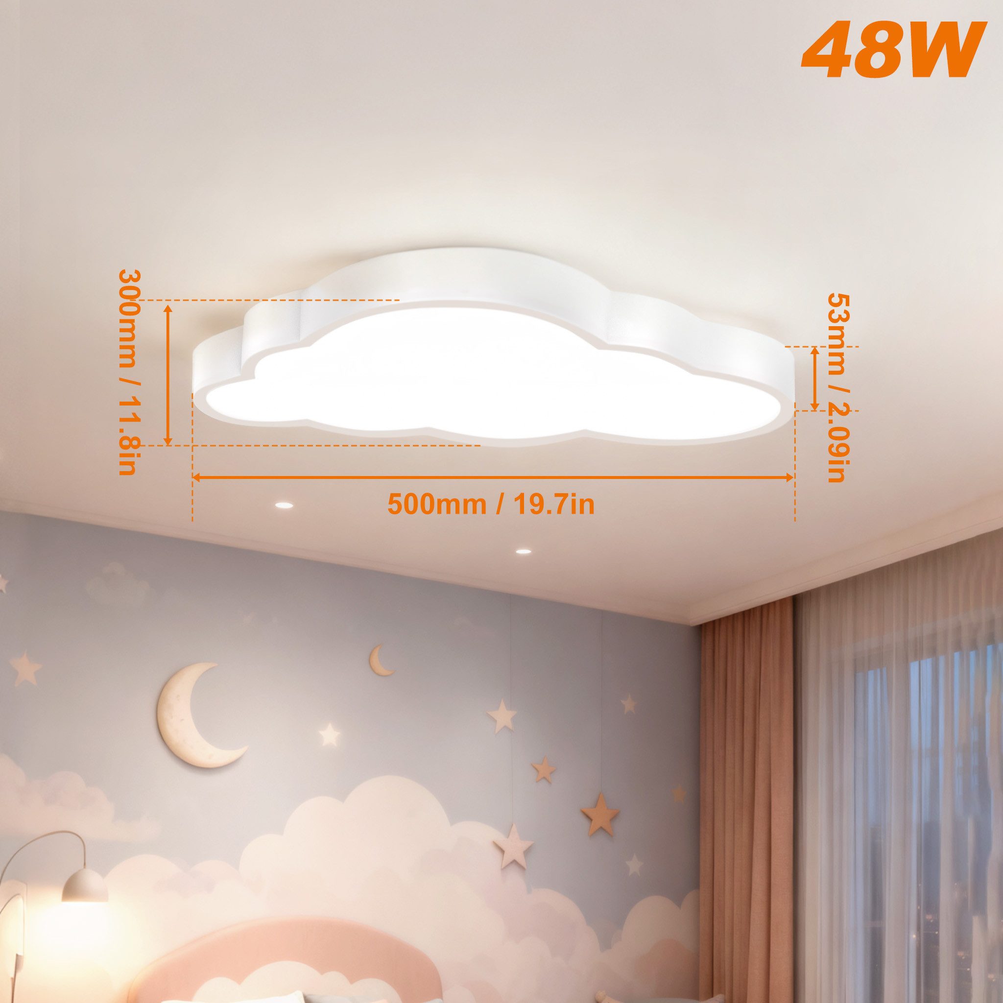 FIVMEN LED Deckenleuchte Wolken Deckenlampe 48W mit Fernbedienung Dimmbar, LED fest integriert, 50 cm x 28 cm x 5,3cm