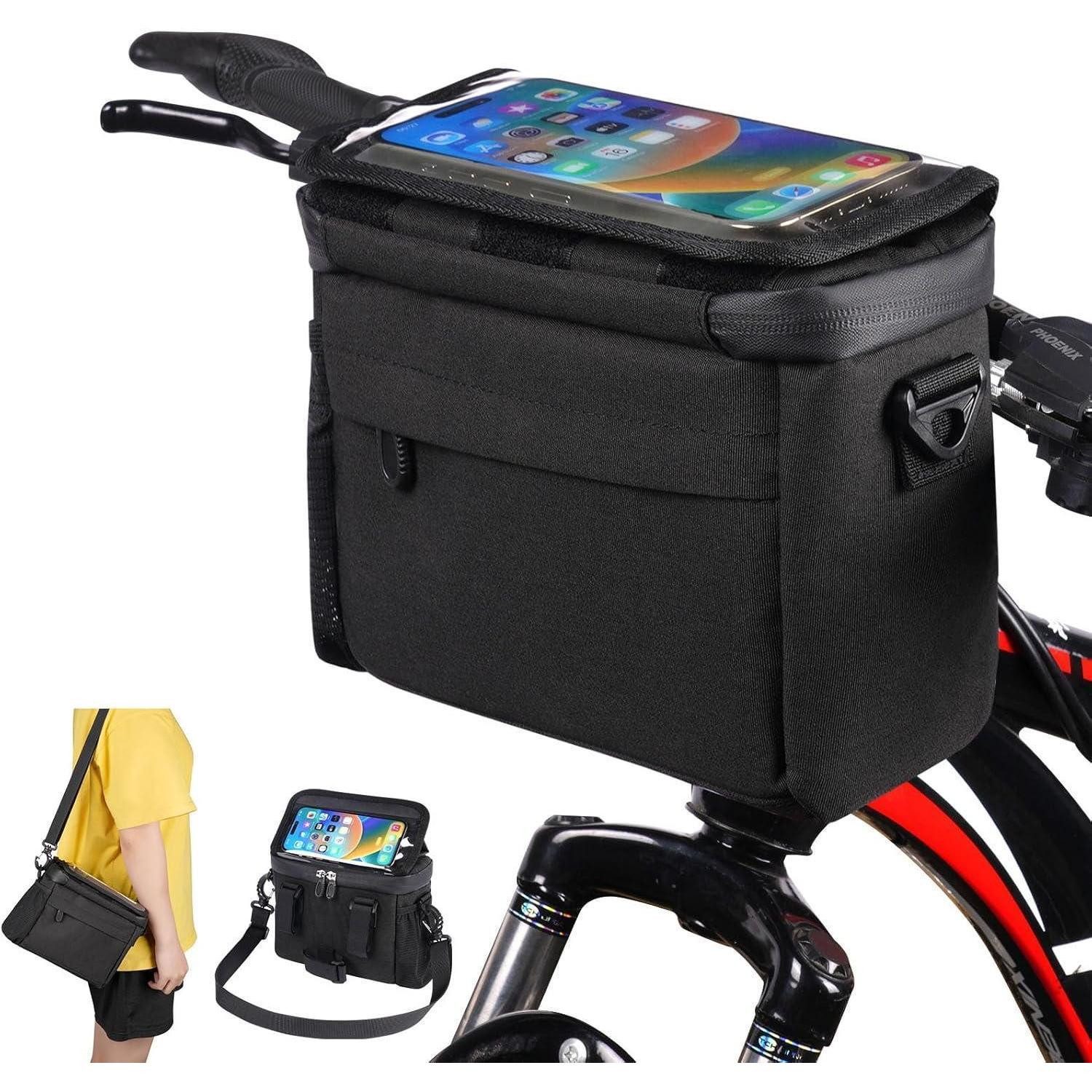 Lenkertasche Fahrradkorb vorne Tasche Touchscreen Schultergurt Handy B-schwarz