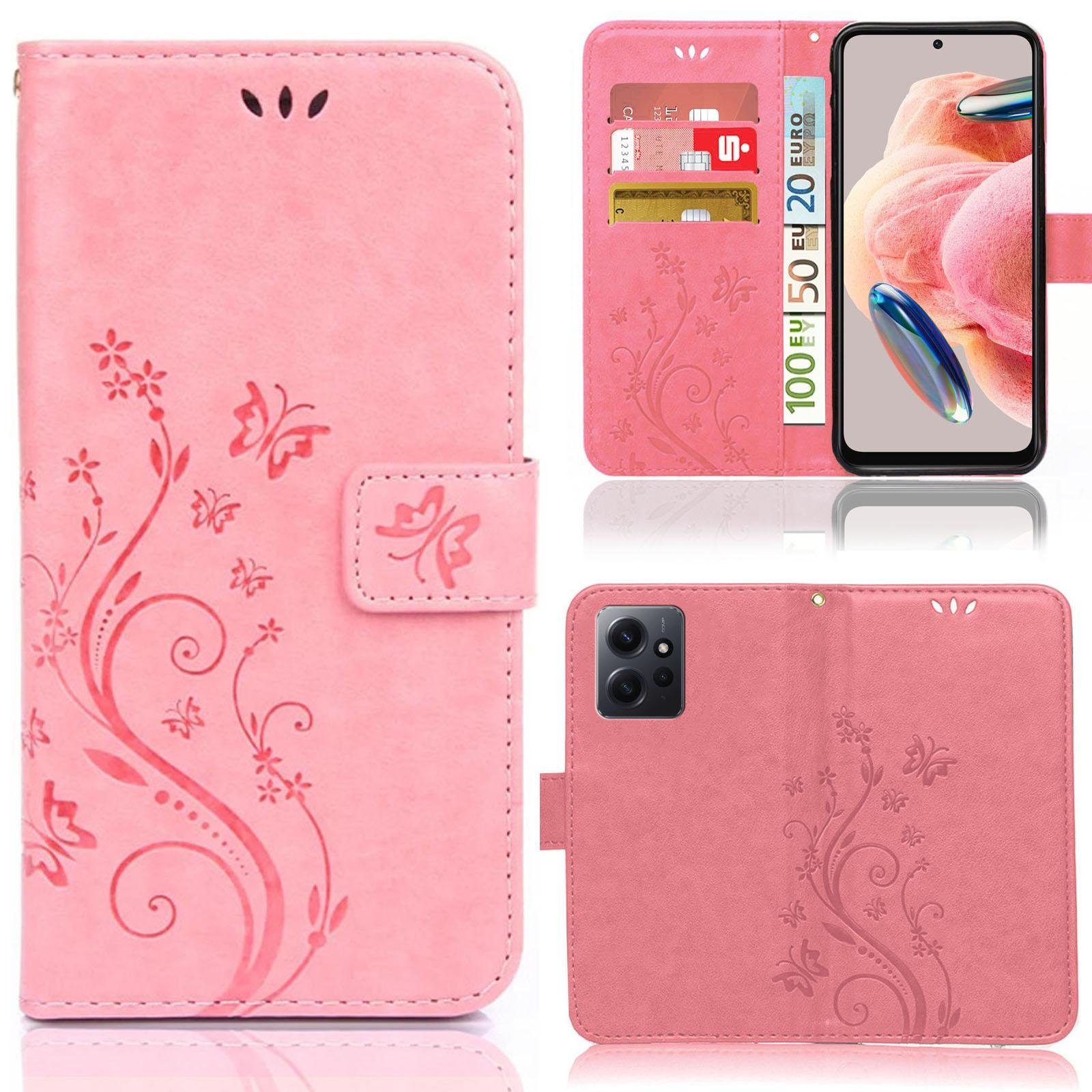 Numerva Handyhülle Bookstyle Flower für Xiaomi Redmi Note 12 4G, Handy Tasche Schutzhülle Klapphülle Flip Cover mit Blumenmuster