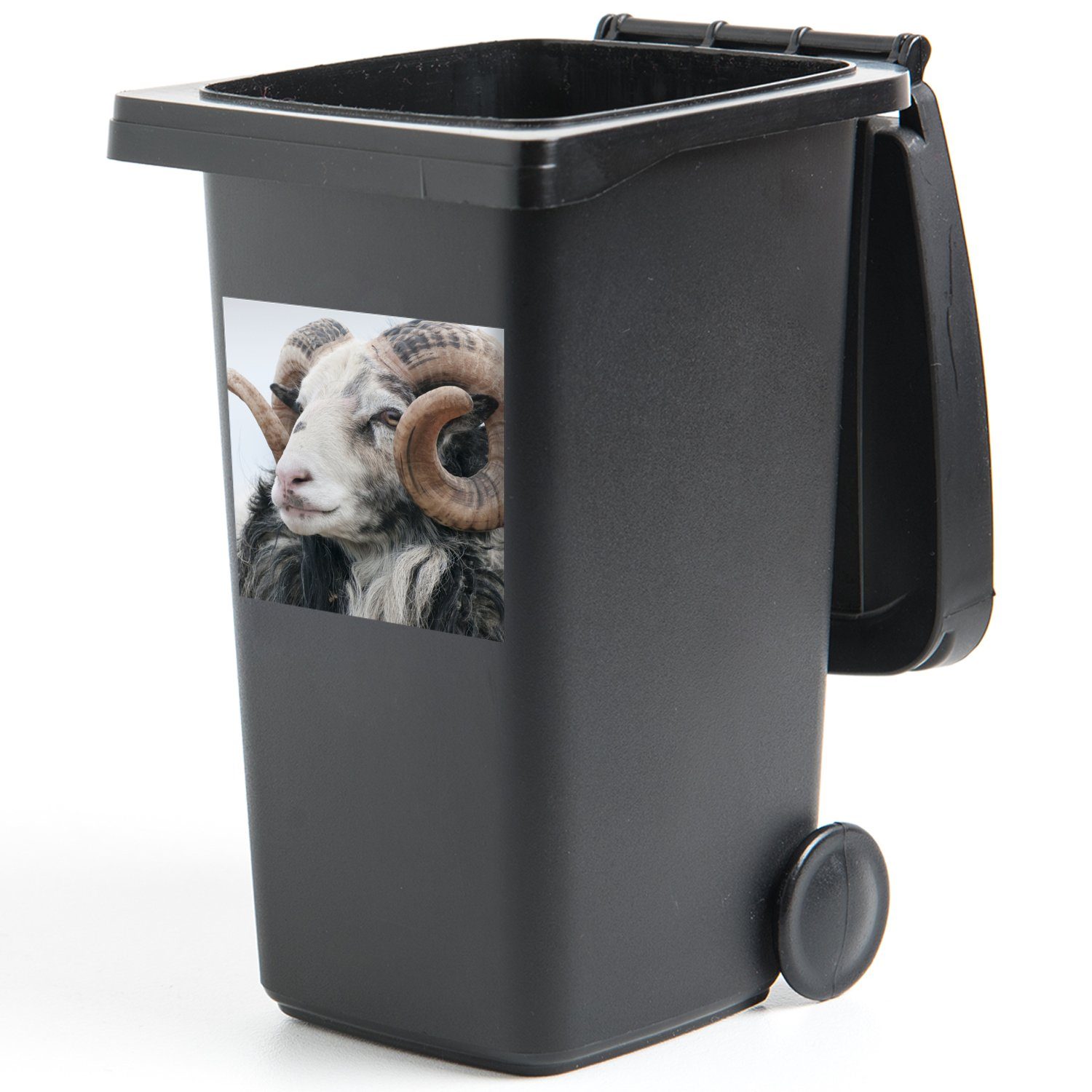 Abfalbehälter Mülleimer-aufkleber, MuchoWow - Container, St), Mülltonne, Horn Schafe - (1 Tiere Wandsticker Sticker,