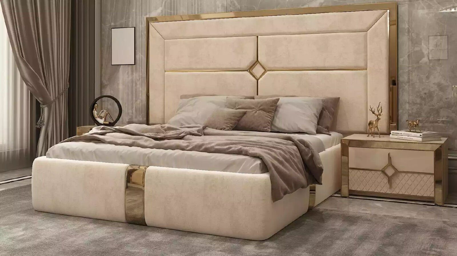 JVmoebel Bett Schlafzimmer Doppel Bett Beige Moderne Bett) Polster Einrichtung Luxus (1-tlg