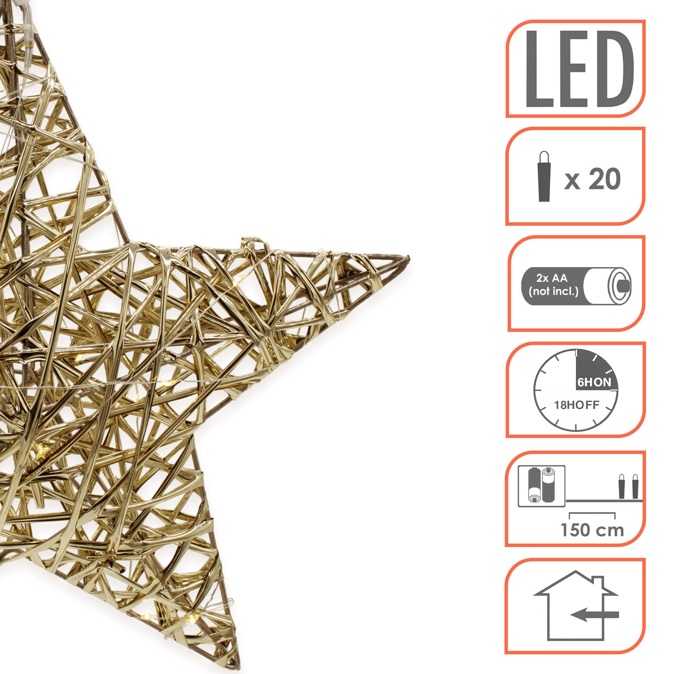 Spetebo LED-Dekofigur Leuchtfigur mit Goldband umwickelt warm weiß (Anzahl, 1 St., Stück), mit Timer