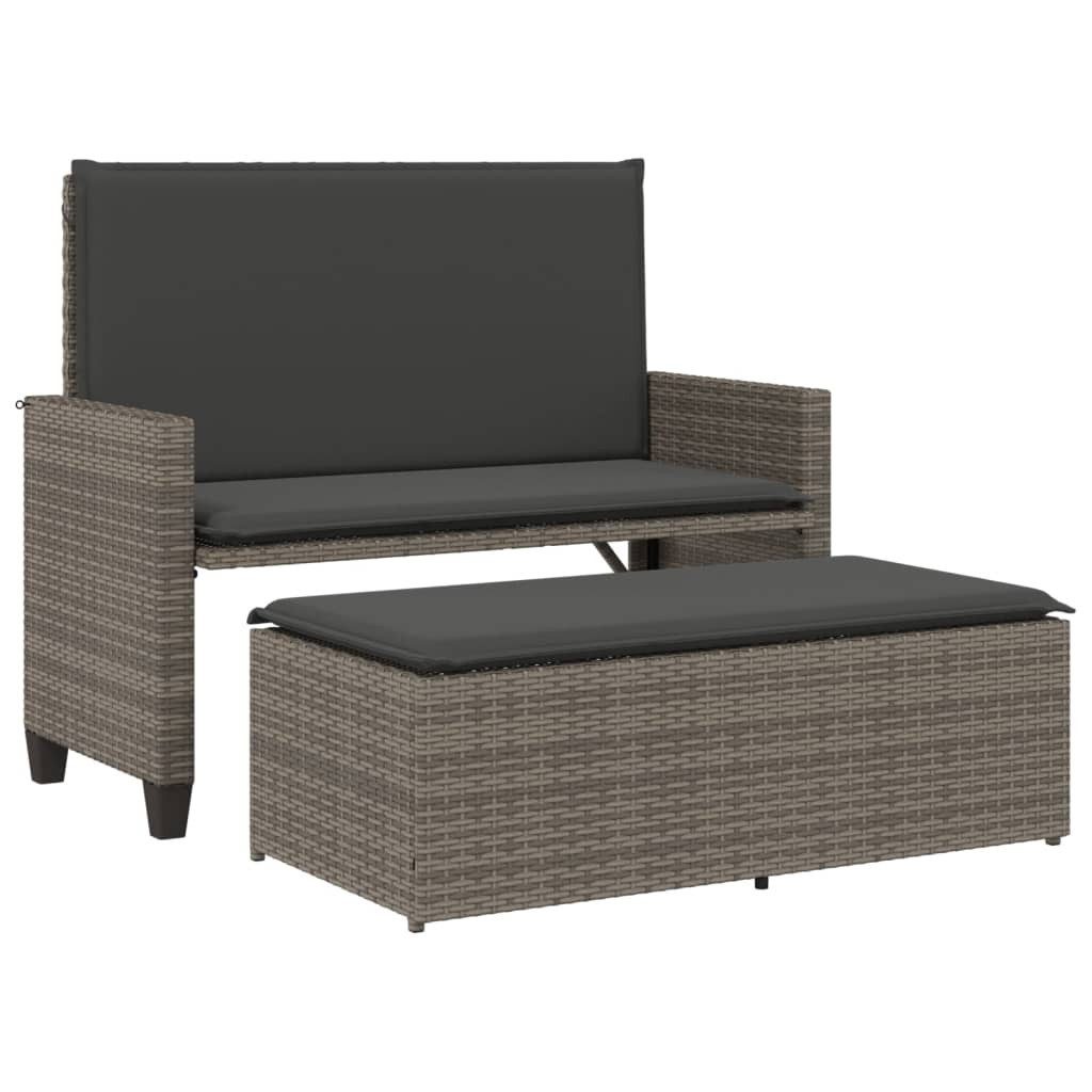 vidaXL Gartenbank Gartenbank mit Kissen und Hocker Grau Poly Rattan (1-St)