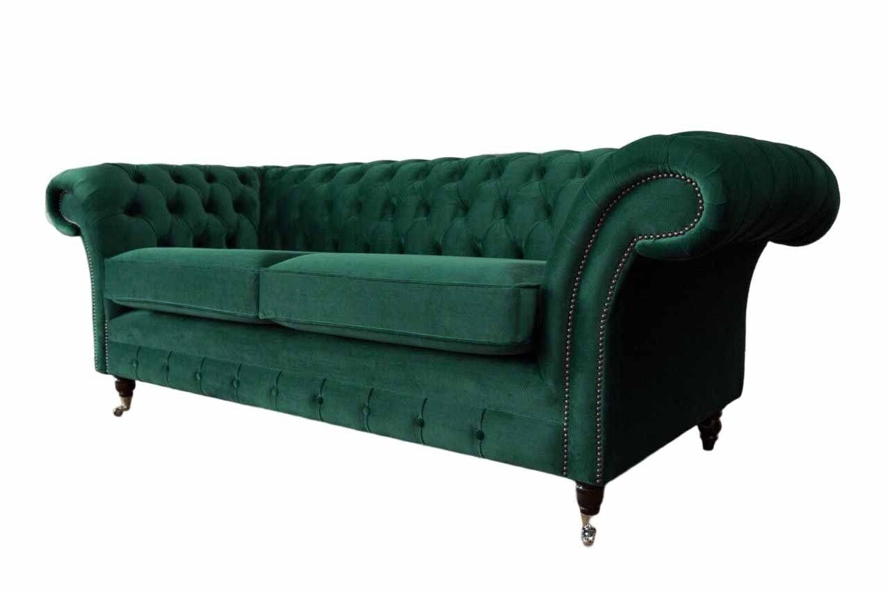 3 Design Sofas In Stil Sofa Made Wohnzimmer Chesterfield Grün Sofa Neu, Europe Sitzer JVmoebel Luxus