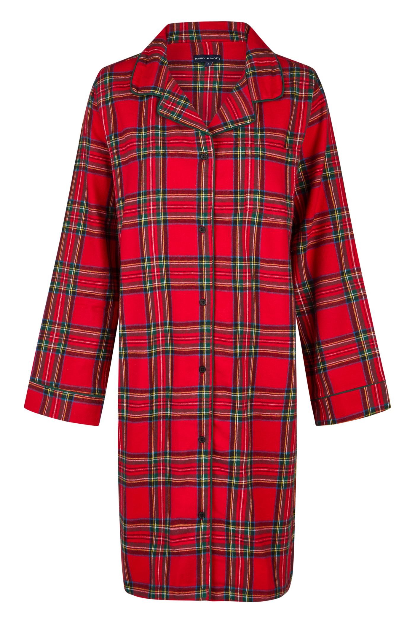 HAPPY SHORTS Pyjama Happy Shorts Damen Nachthemd Sleepshirt Flanell Rot Kariert Knöpfe