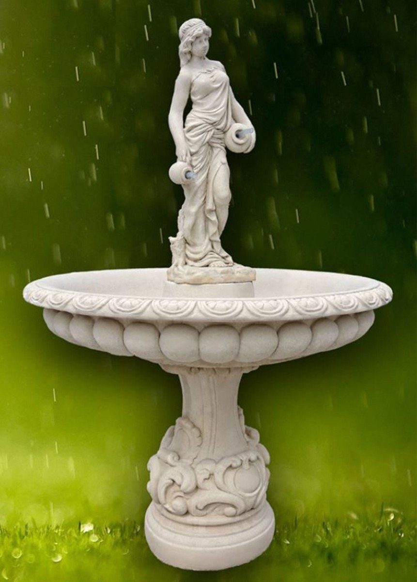 Casa Padrino Gartenbrunnen Jugendstil Springbrunnen Grau / Weiß Ø 114 x H. 171 cm - Prunkvoller Gartenbrunnen - Gartendeko Brunnen - Barock & Jugendstil Garten Deko Accessoires