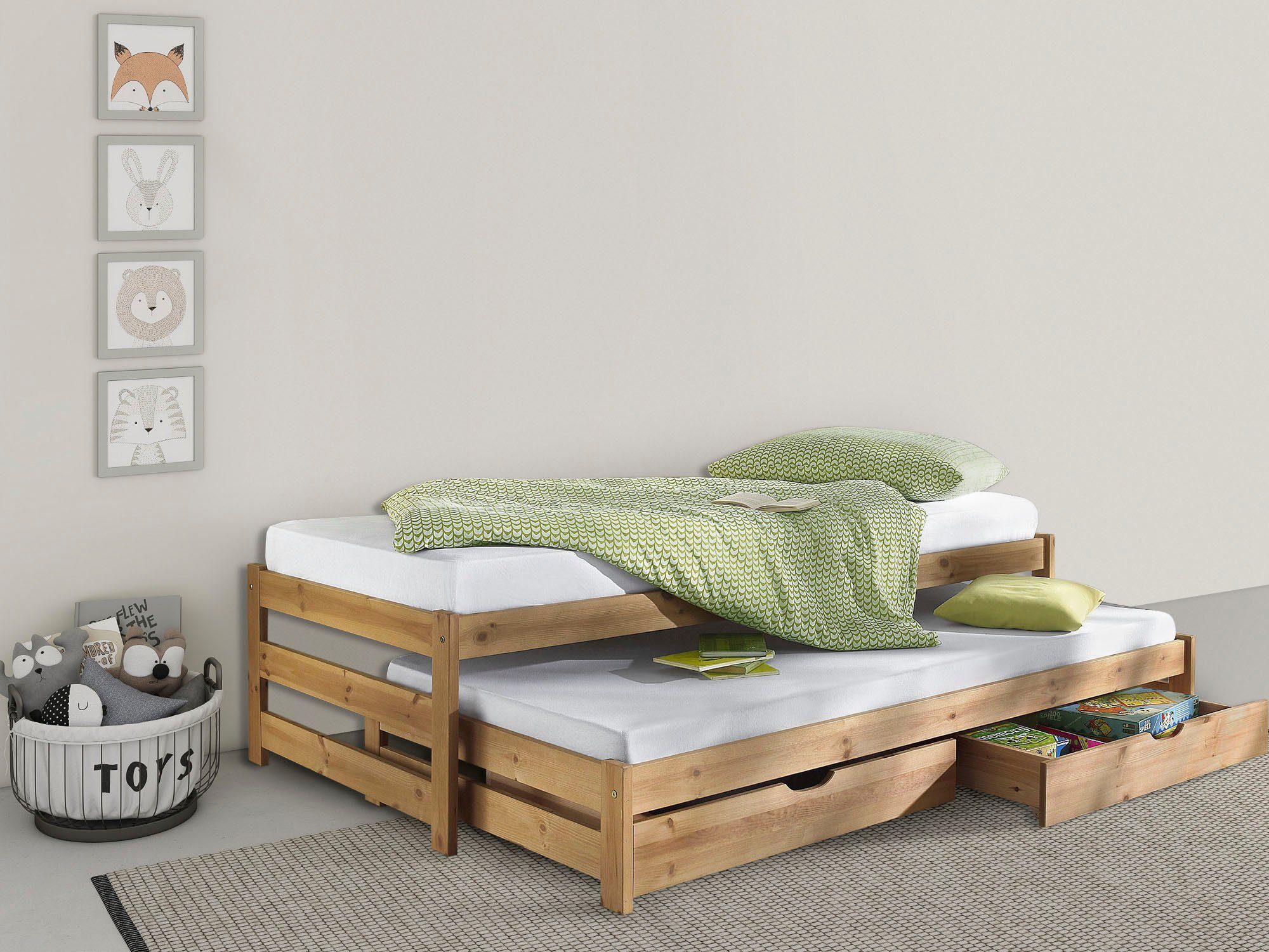Lüttenhütt Funktionsbett "TORGNY " mit 2 Schubladen, mit zwei Schlafplätzen honigfarben