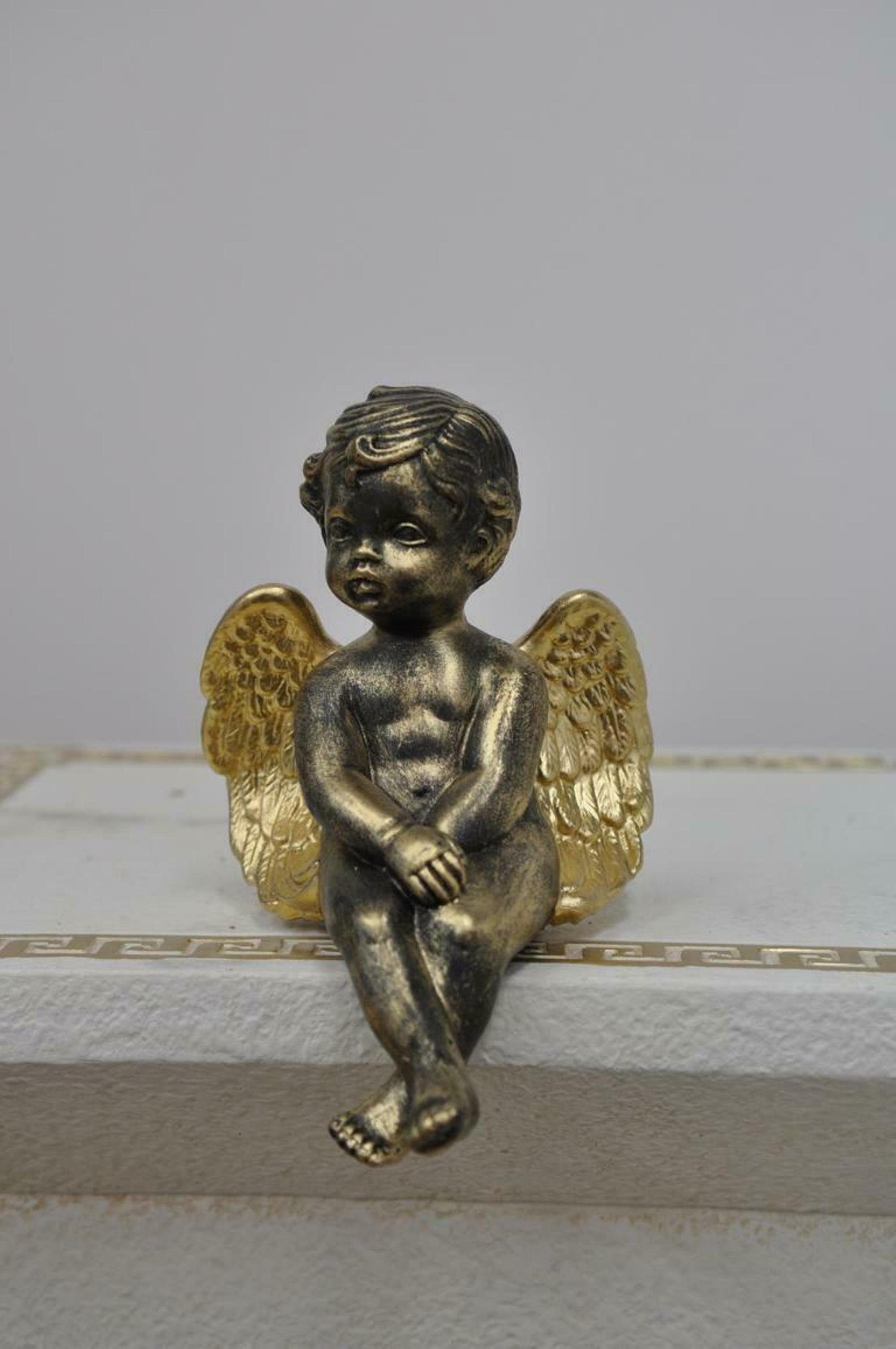JVmoebel Skulptur Figur Skulptur Sitzender Engel Gold 14cm Design Accessoire P0646 Neu