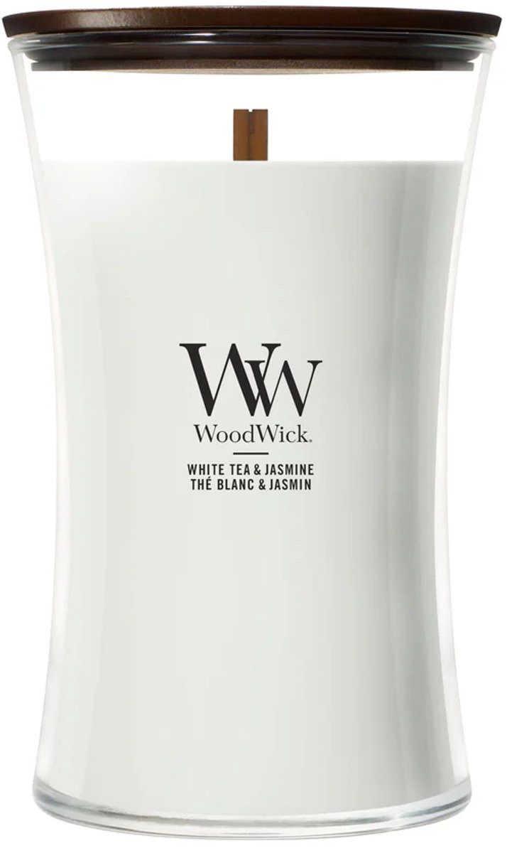 Woodwick Duftkerze Hourglass Large Duftkerze - White Tea & Jasmine (1-tlg), im Glas