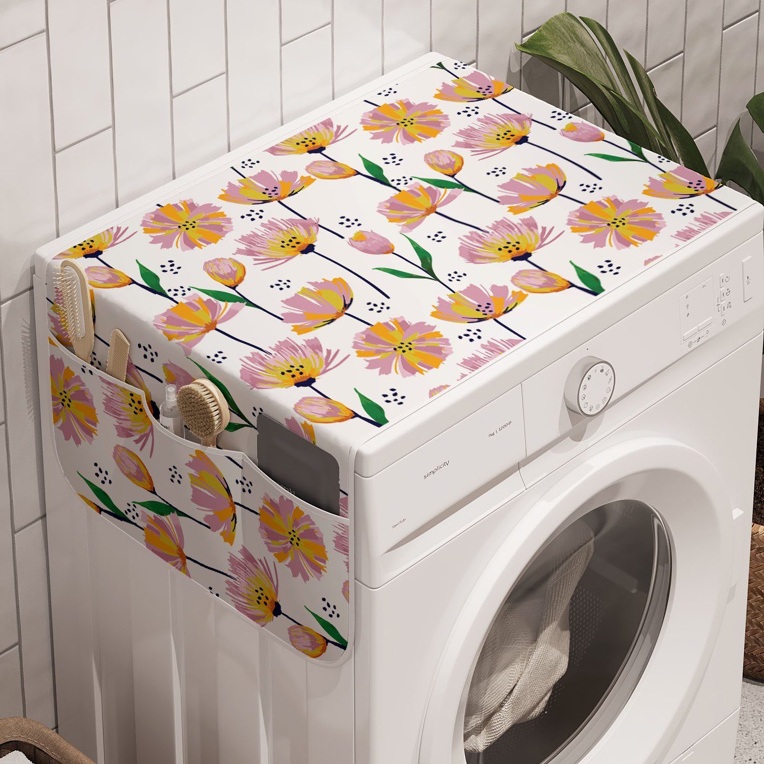 Abakuhaus Badorganizer Anti-Rutsch-Stoffabdeckung für Waschmaschine Trockner, Aquarell und Blume Pastell Blooms