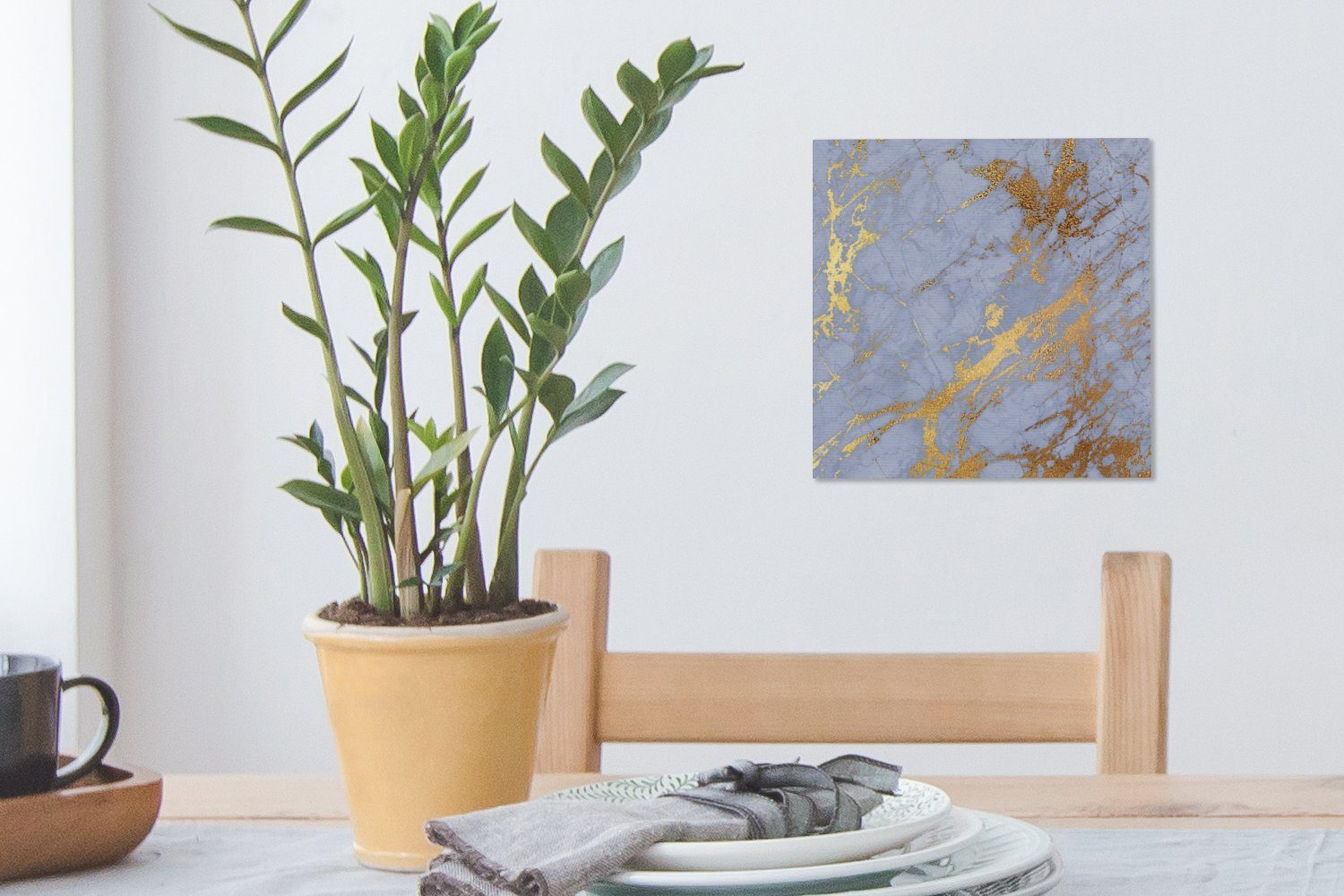 Leinwand Blau für Leinwandbild Wohnzimmer - St), OneMillionCanvasses® - (1 Gold, Schlafzimmer Marmor Bilder