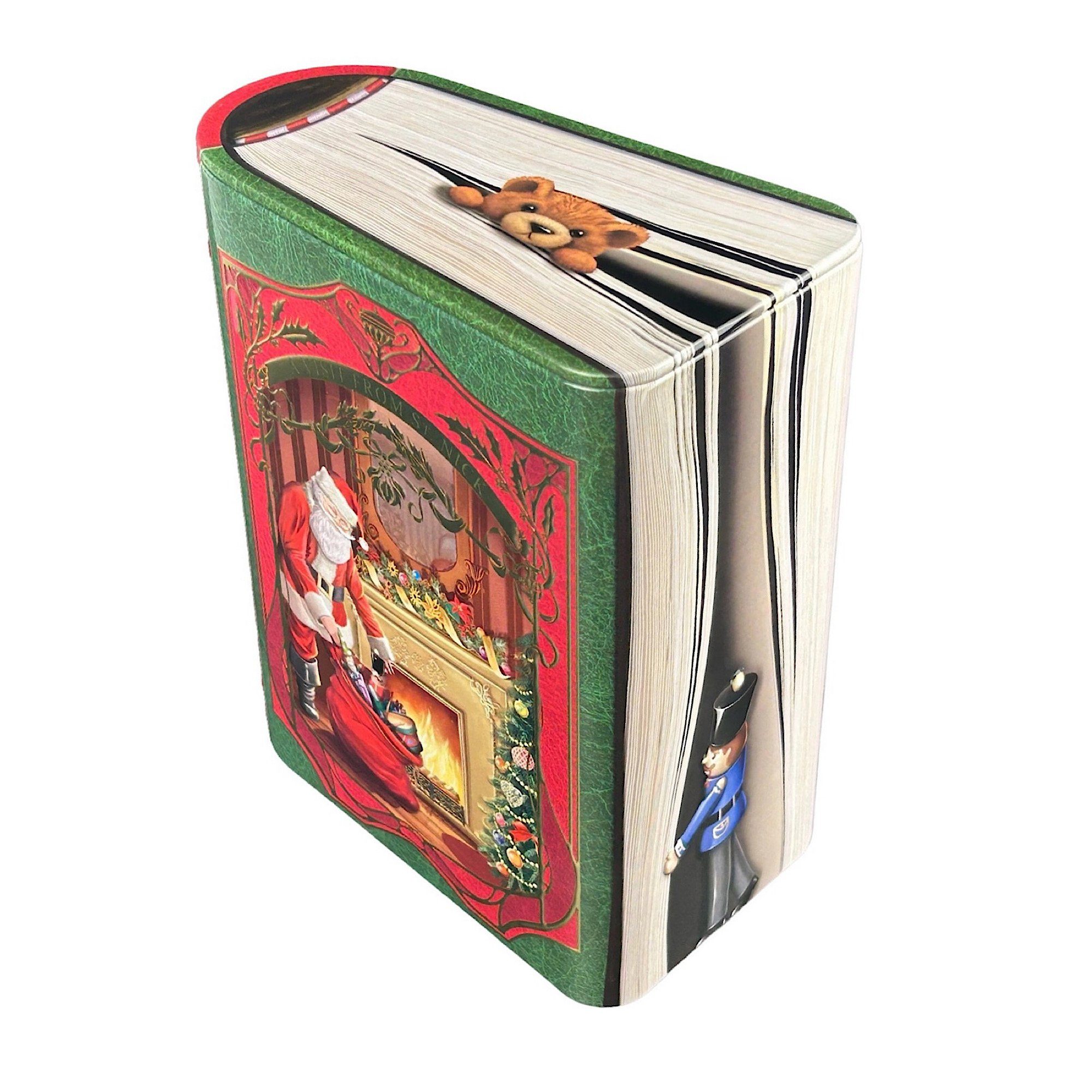 MediMuc Keksdose Buchdose St. Nick - nostalgische Dose aufwändig geprägt, grün/rot