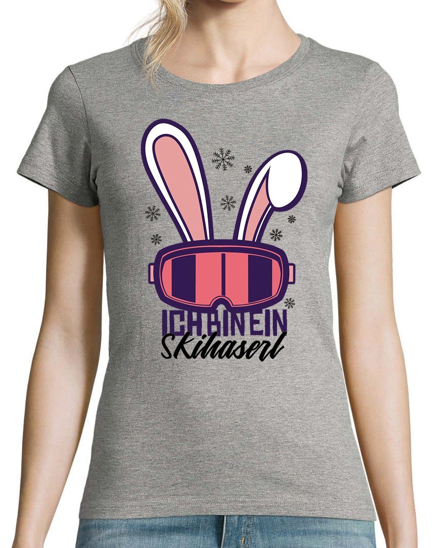 Youth Designz Ein Frontprint Ski T-Shirt Grau Shirt mit Bin Ich trendigem Haserl Damen